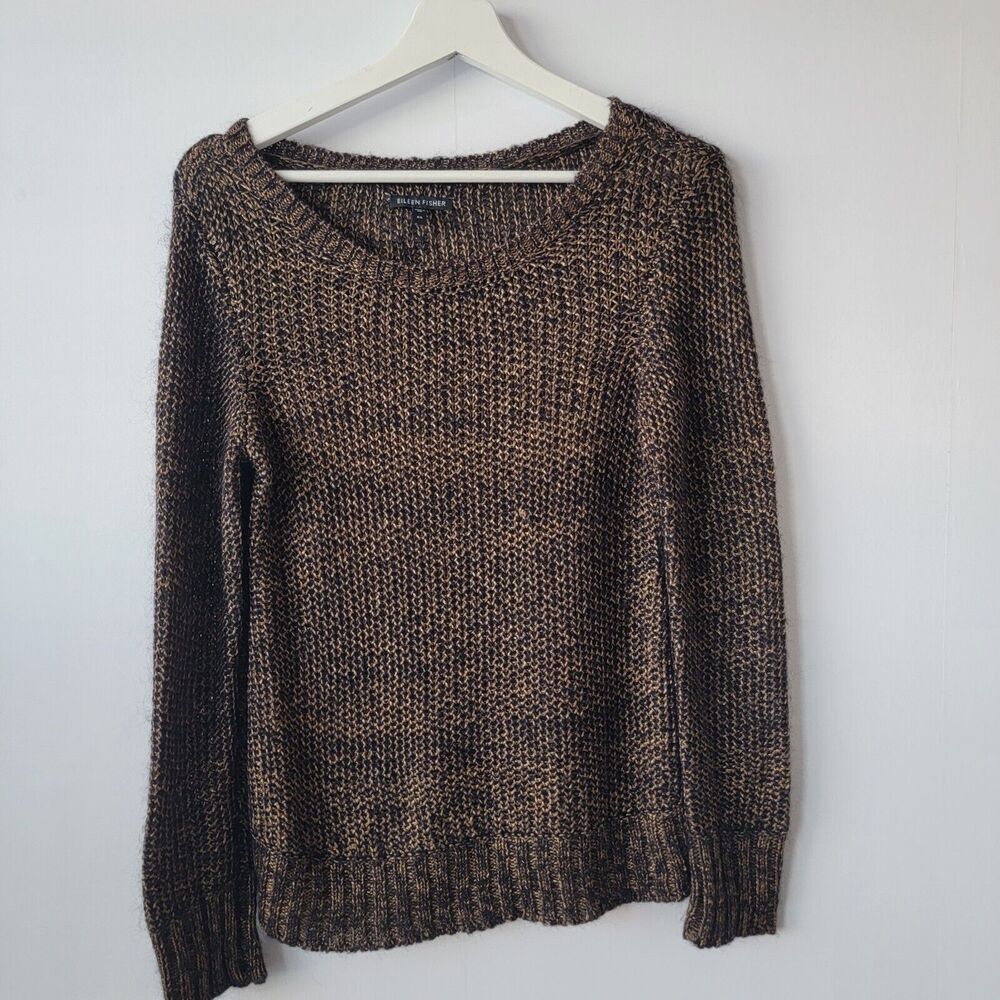 Eileen‎ Fisher Sweater Womens size XS Alpaca Mohair blend Open Knit Boat Neck